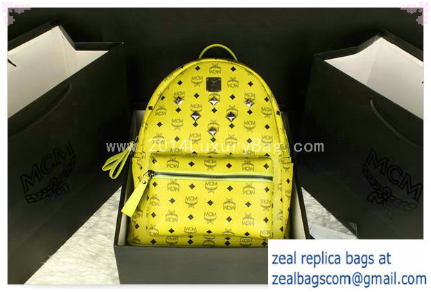 High Quality Replica MCM Stark Backpack Jumbo in Calf Leather 8006 Lemon